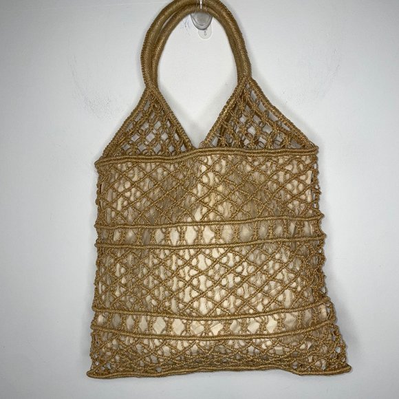 Handmade Straw Natural Raffia Crochet Small Tote Shopper Bag Cotton Lining sta - Picture 6 of 10